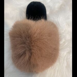 Women's Faux Fur Slippers Fuzzy Flat Fluffy Open Toe House Shoes Indoor outdoor